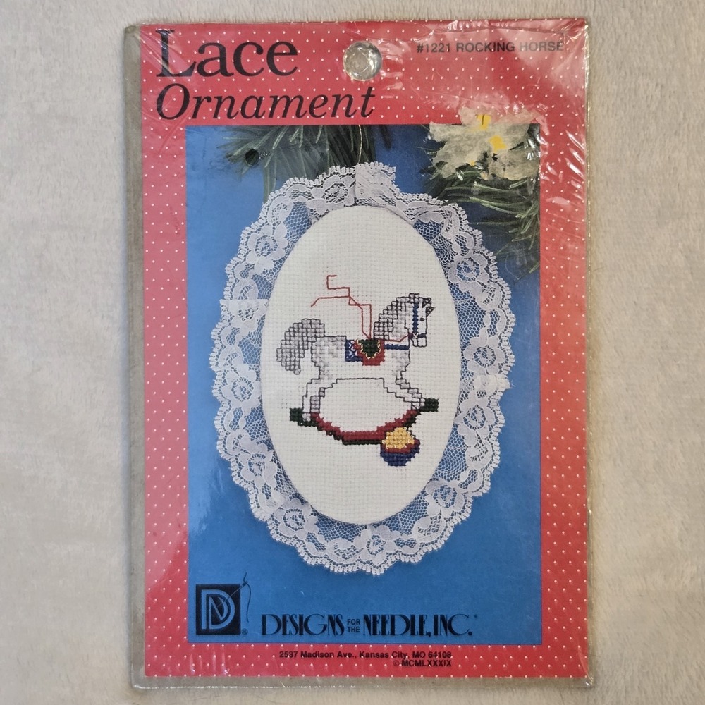 Vintage 1989 Designs For The Needle Rocking Horse Cross Stitch Lace Ornament Kit